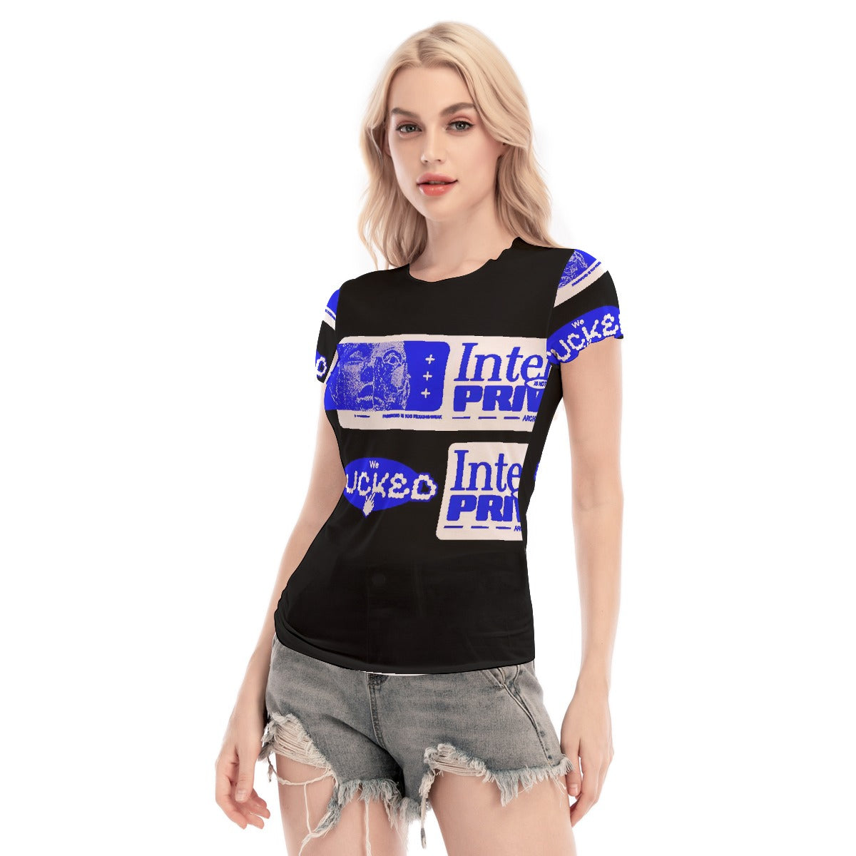 All-Over Print Women's Short Sleeve Mesh Blouse