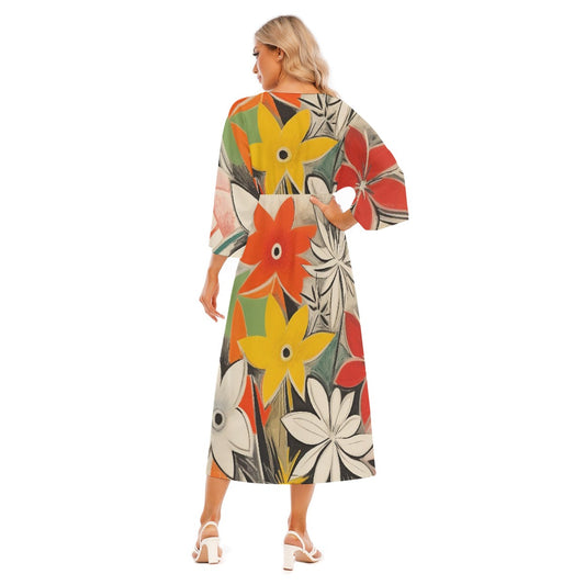 All-Over Print Women's Mid-Sleeve Long Dress