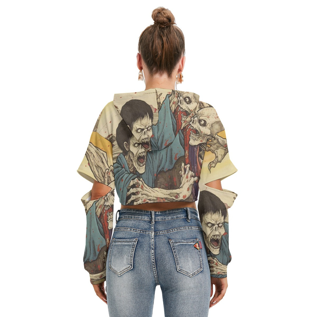 All-Over Print Women's Heavy Fleece Hoodie With Hollow Out Sleeve