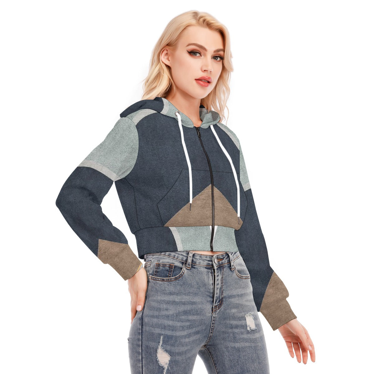 All-Over Print Women's Crop Top Hoodie With Zipper Closure