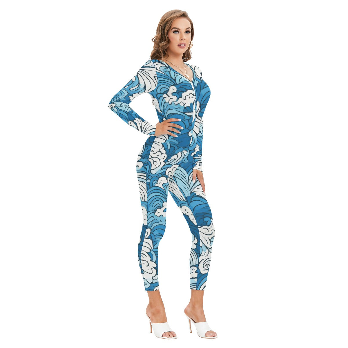 All-Over Print Women's Plunging Neck Jumpsuit