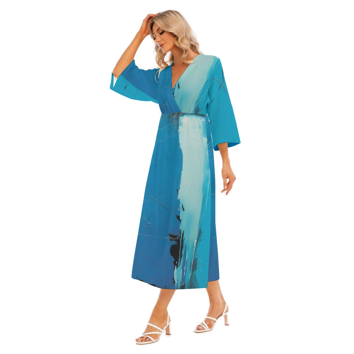 All-Over Print Women's Mid-Sleeve Long Dress