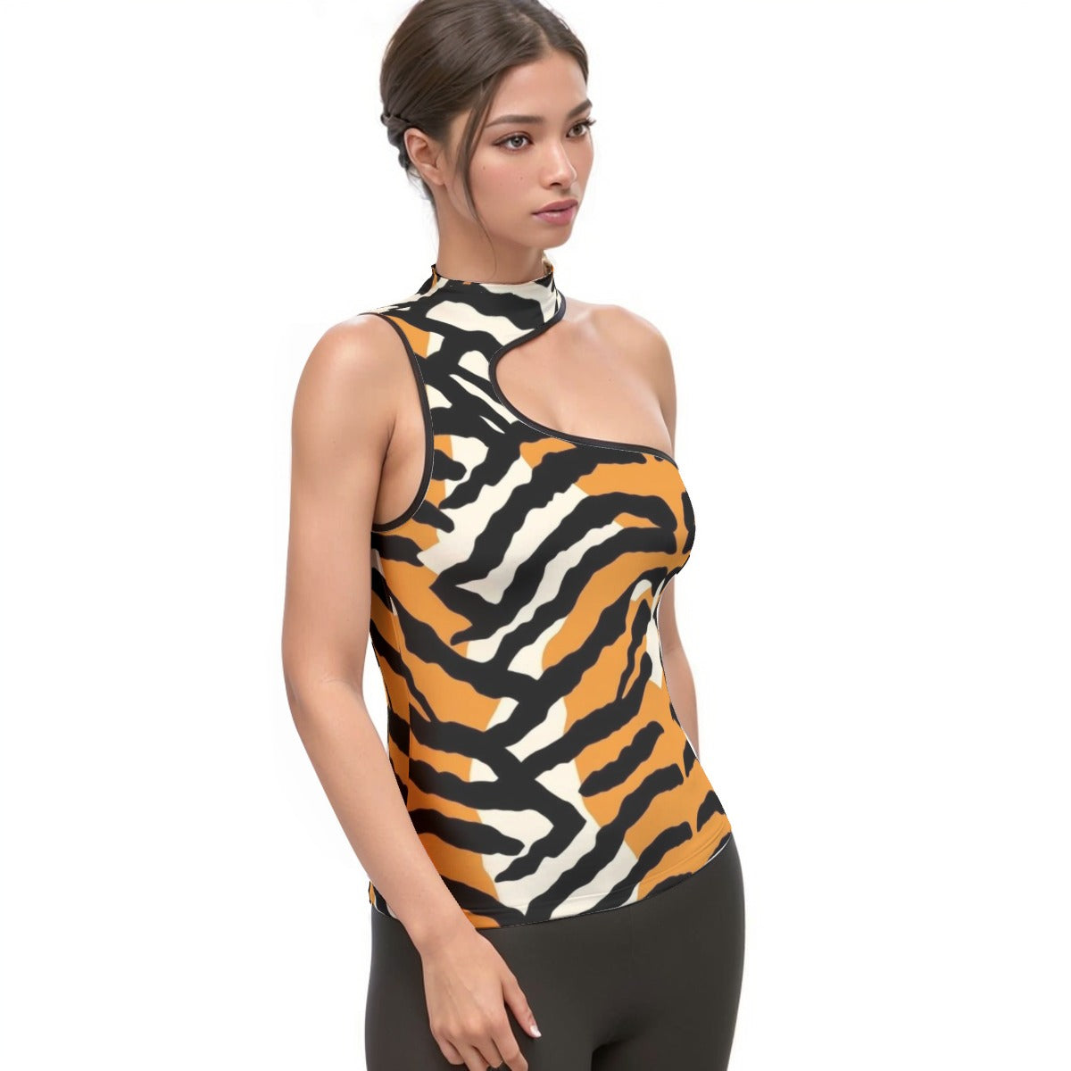 All-Over Print Women's Halter Sleeveless Asymmetrical Tank Top