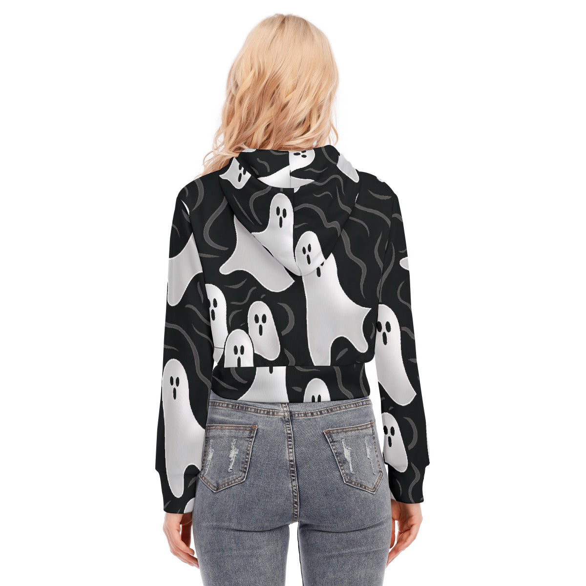 All-Over Print Women's Crop Top Hoodie With Zipper Closure