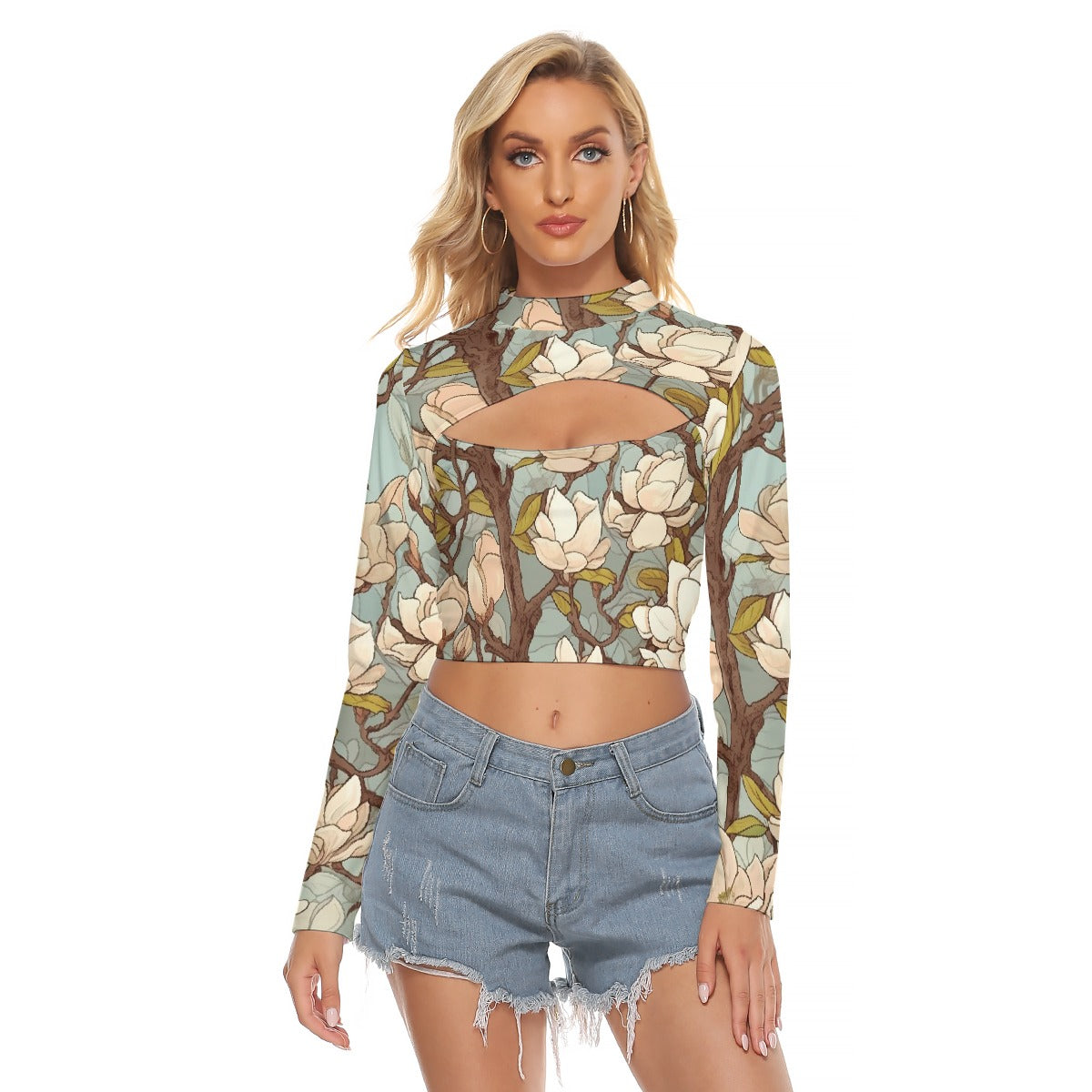 All-Over Print Women's Hollow Chest Keyhole Tight Crop Top