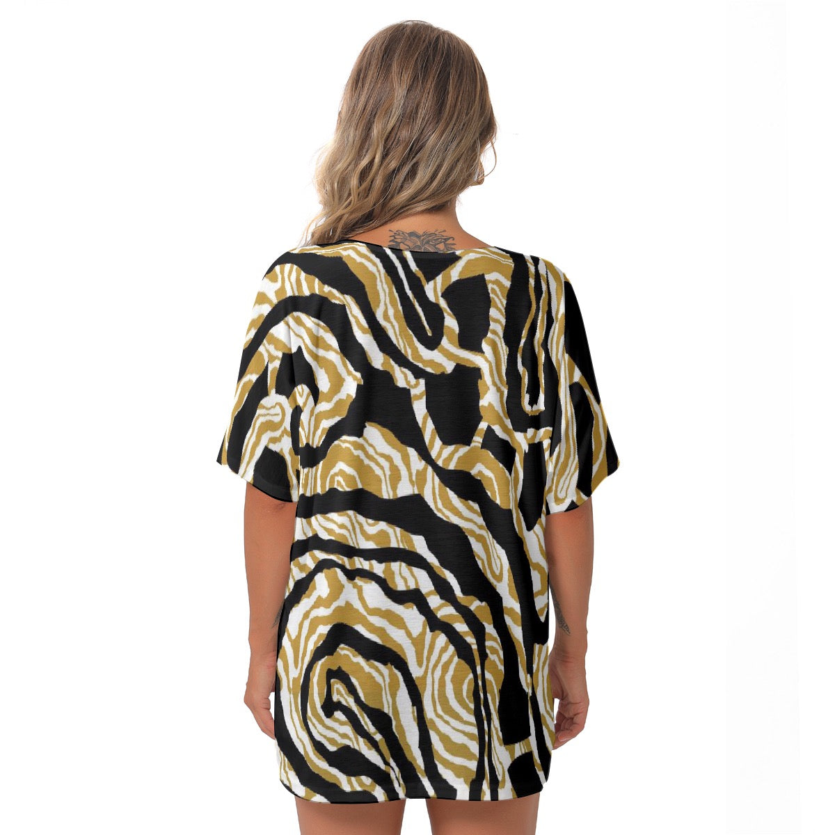 All-Over Print Women's Bat Sleeves V-Neck Blouse