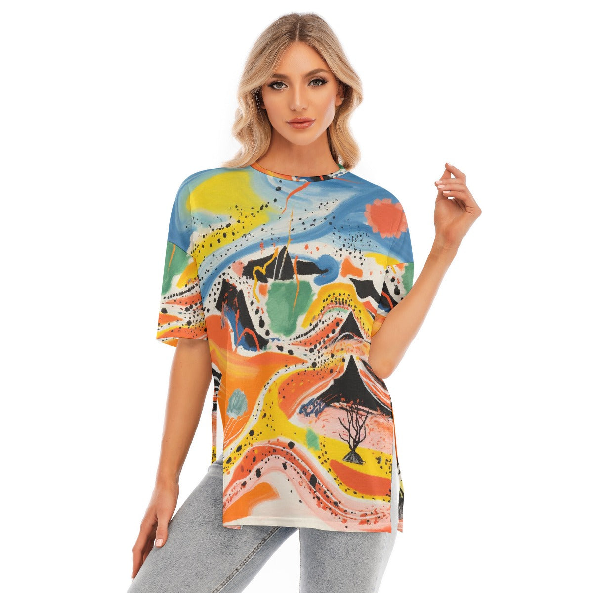 All-Over Print Women's Short Sleeves T-shirt With Hem Split