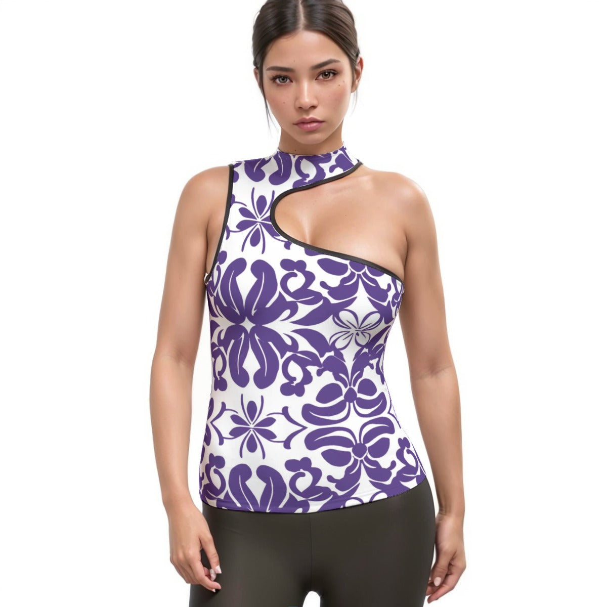 All-Over Print Women's Halter Sleeveless Asymmetrical Tank Top