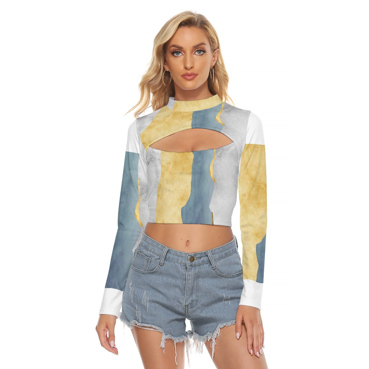 All-Over Print Women's Hollow Chest Keyhole Tight Crop Top