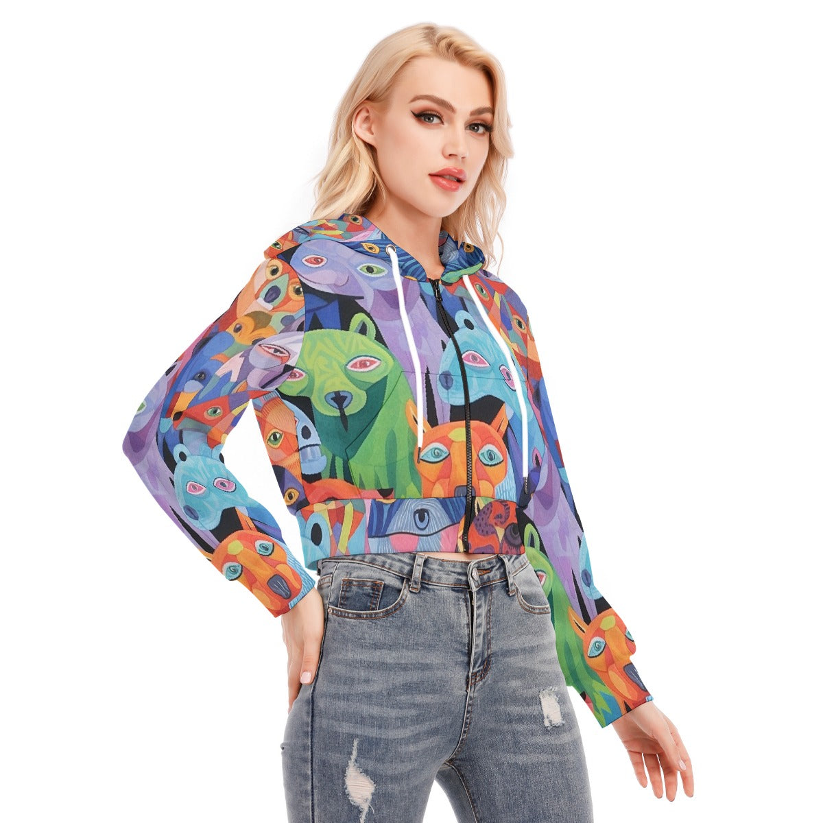 All-Over Print Women's Crop Top Hoodie With Zipper Closure