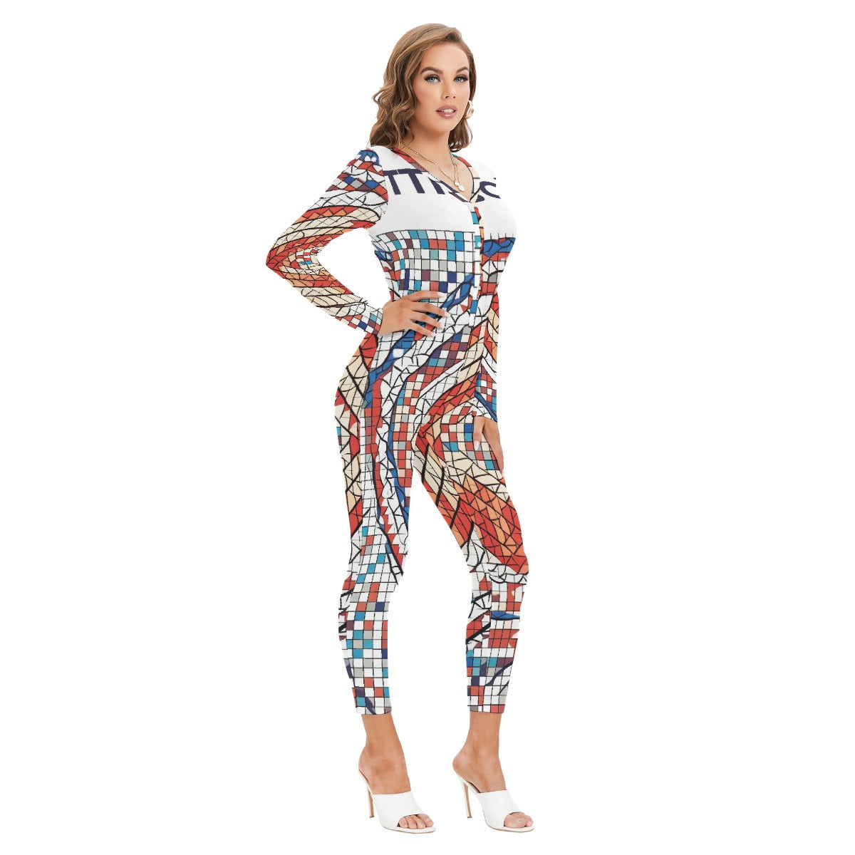 All-Over Print Women's Plunging Neck Jumpsuit
