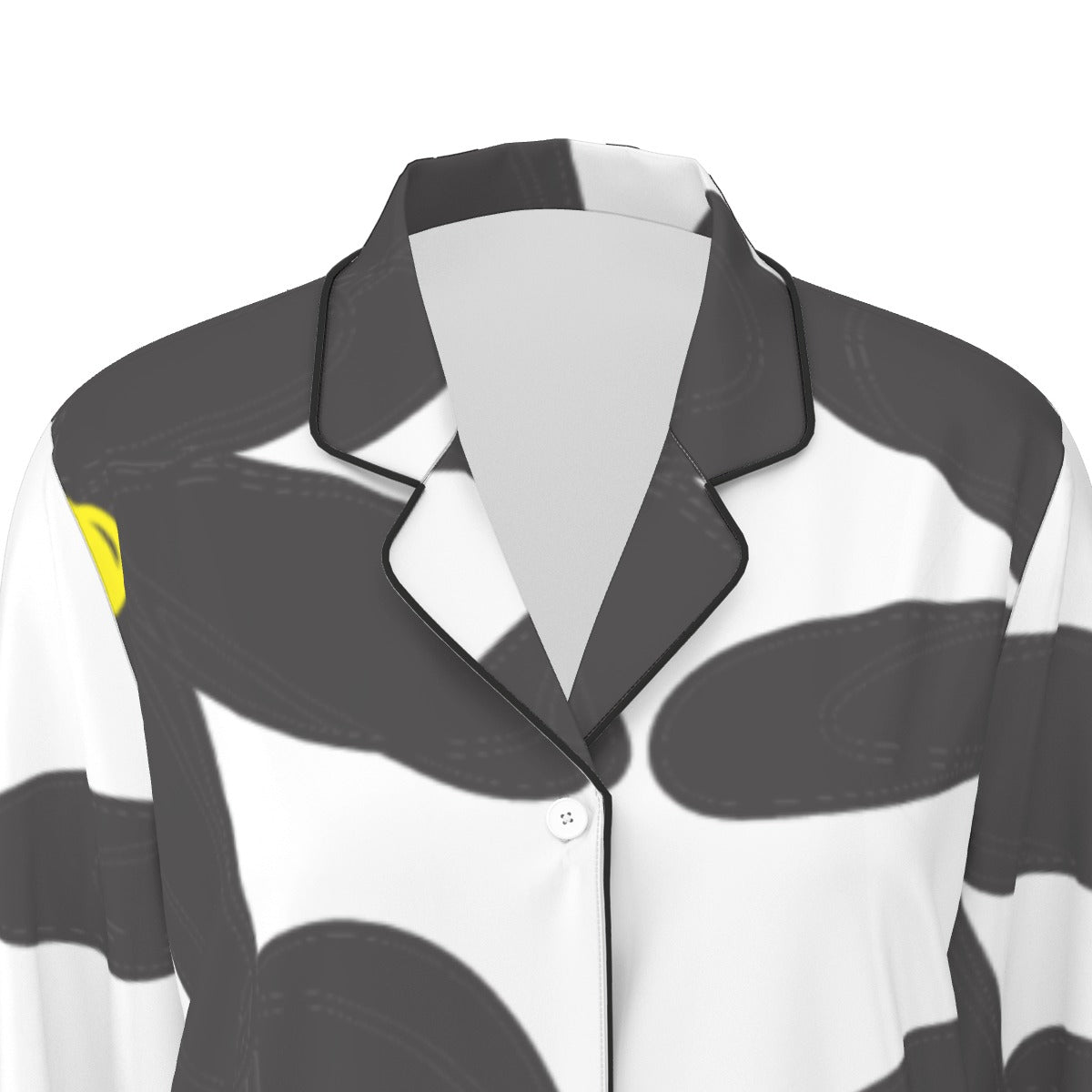 All-Over Print Women's Long Sleeve Pajama Set With Black Contrast Piping