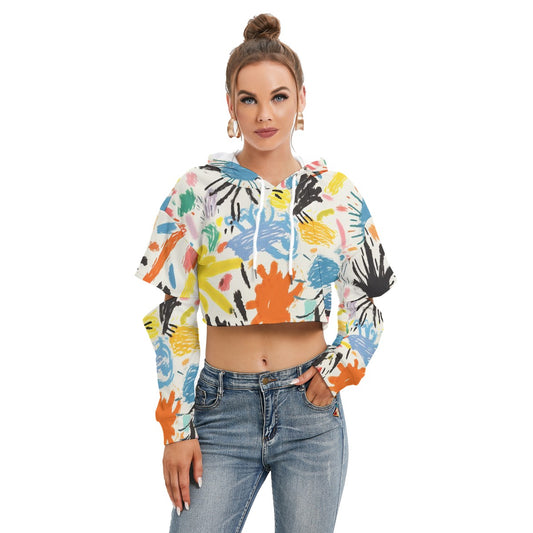 All-Over Print Women's Heavy Fleece Hoodie With Hollow Out Sleeve