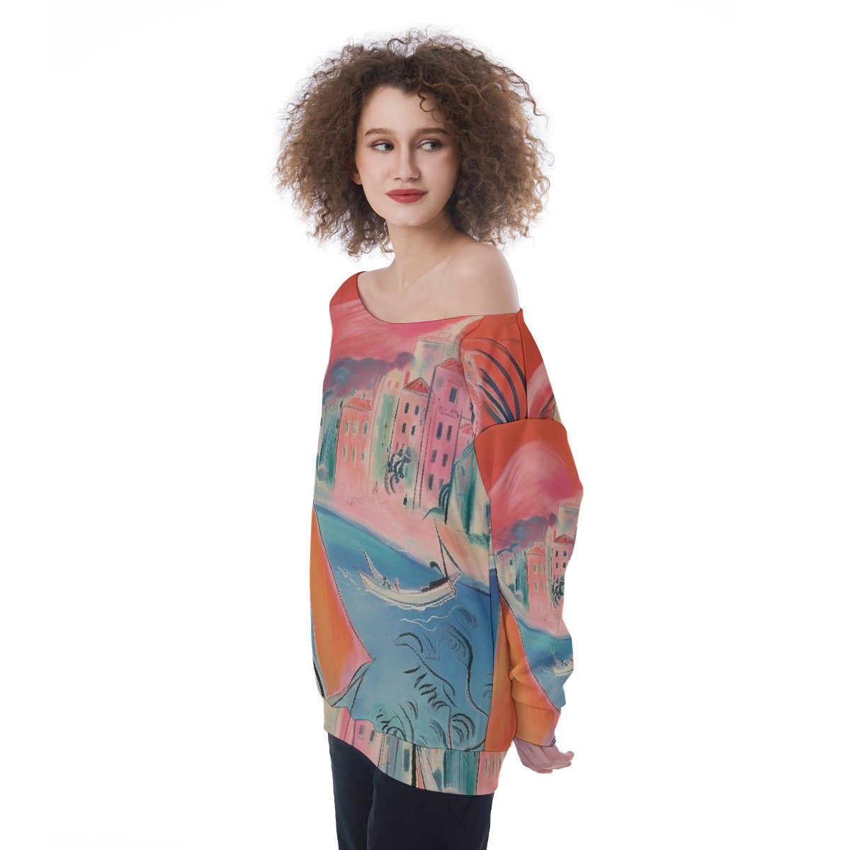All-Over Print Oversized Women's Off-Shoulder Sweatshirt