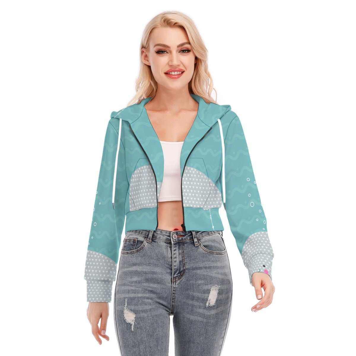 All-Over Print Women's Crop Top Hoodie With Zipper Closure