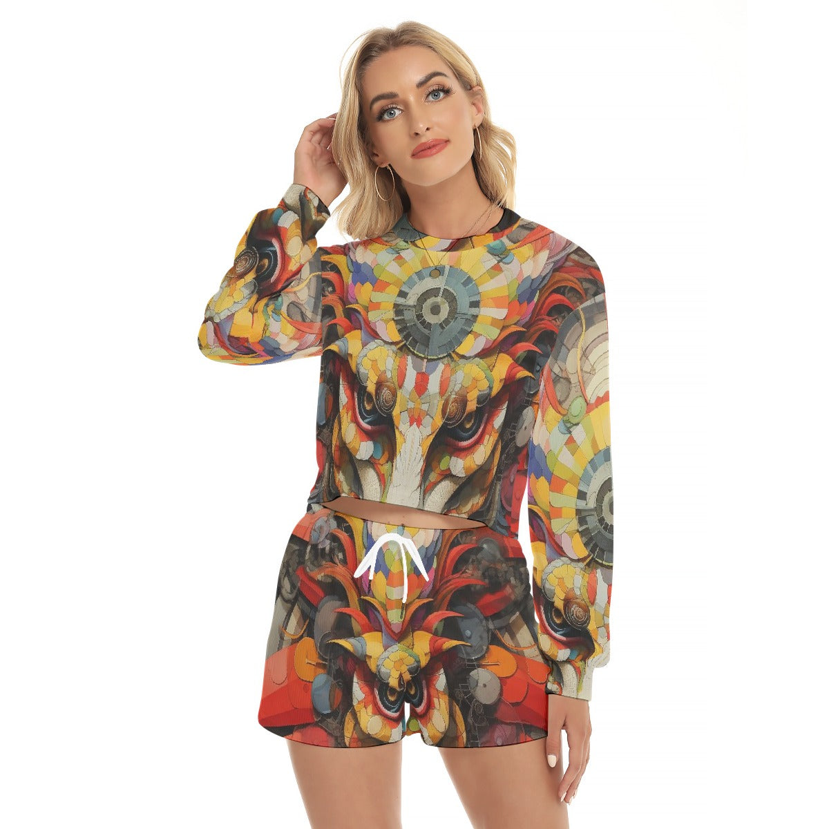All-Over Print Women's Short Sweatshirt And Pants Suit