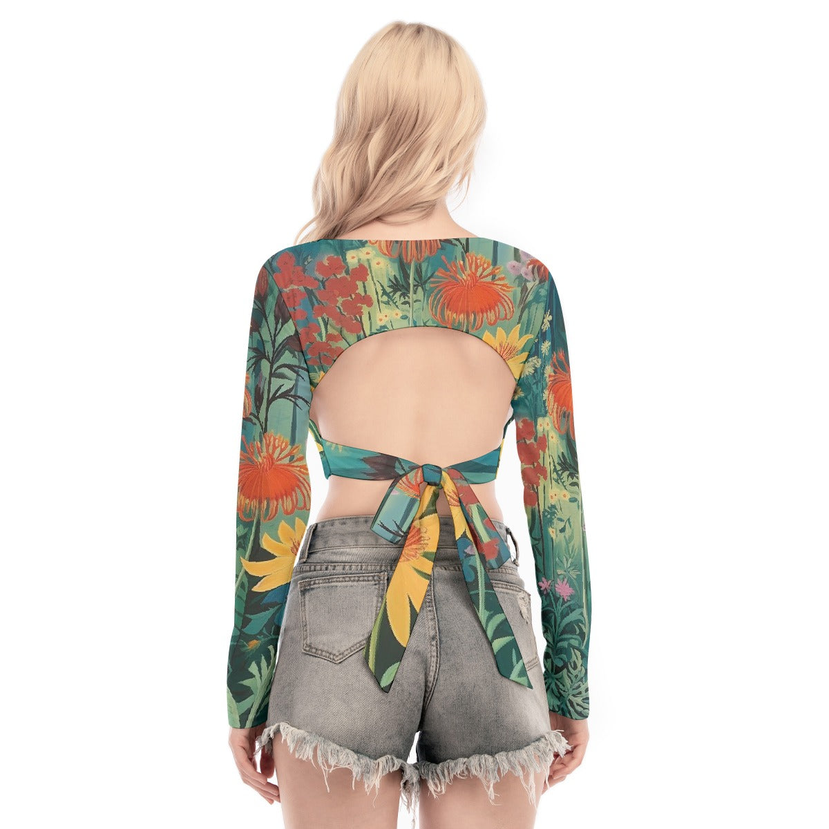 All-Over Print Women's Back Hollow T-shirt With Strap
