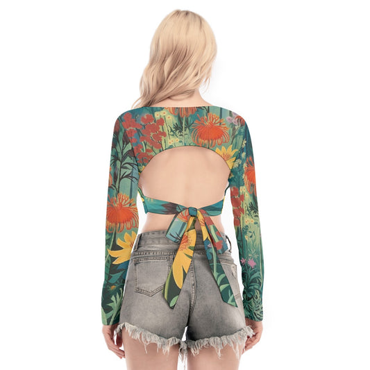 All-Over Print Women's Back Hollow T-shirt With Strap