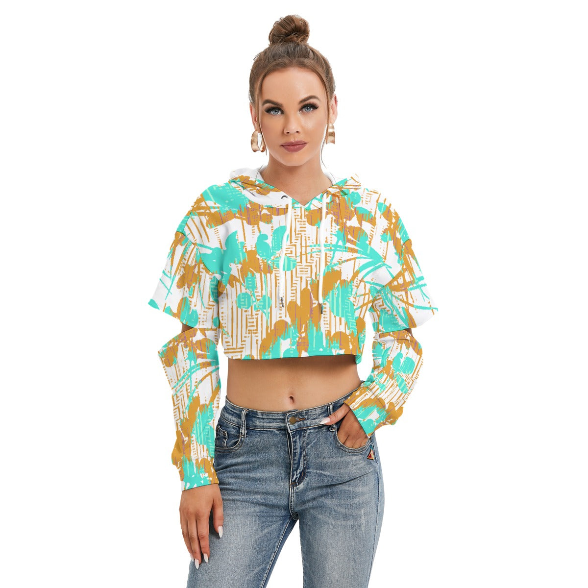 All-Over Print Women's Heavy Fleece Hoodie With Hollow Out Sleeve