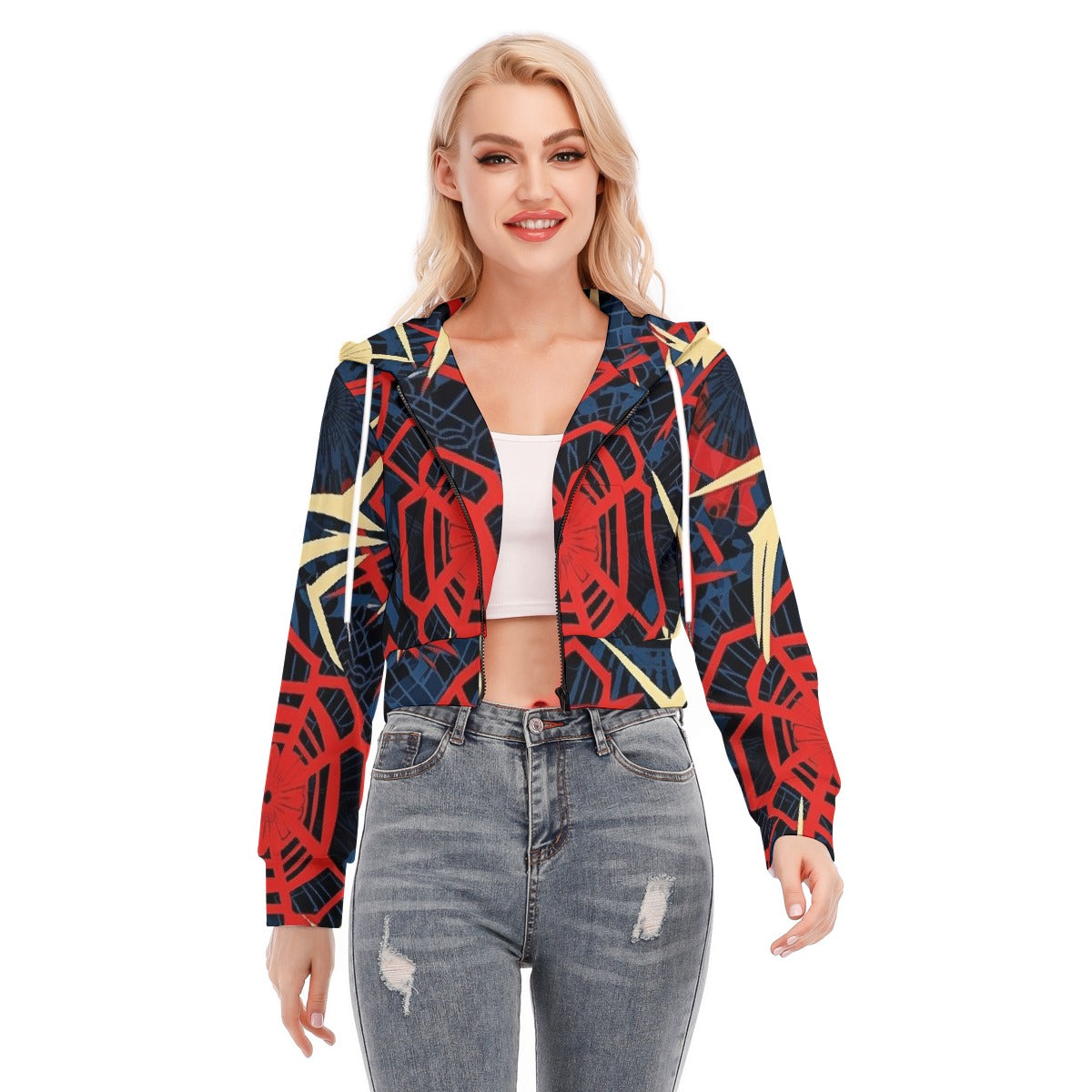 All-Over Print Women's Crop Top Hoodie With Zipper Closure