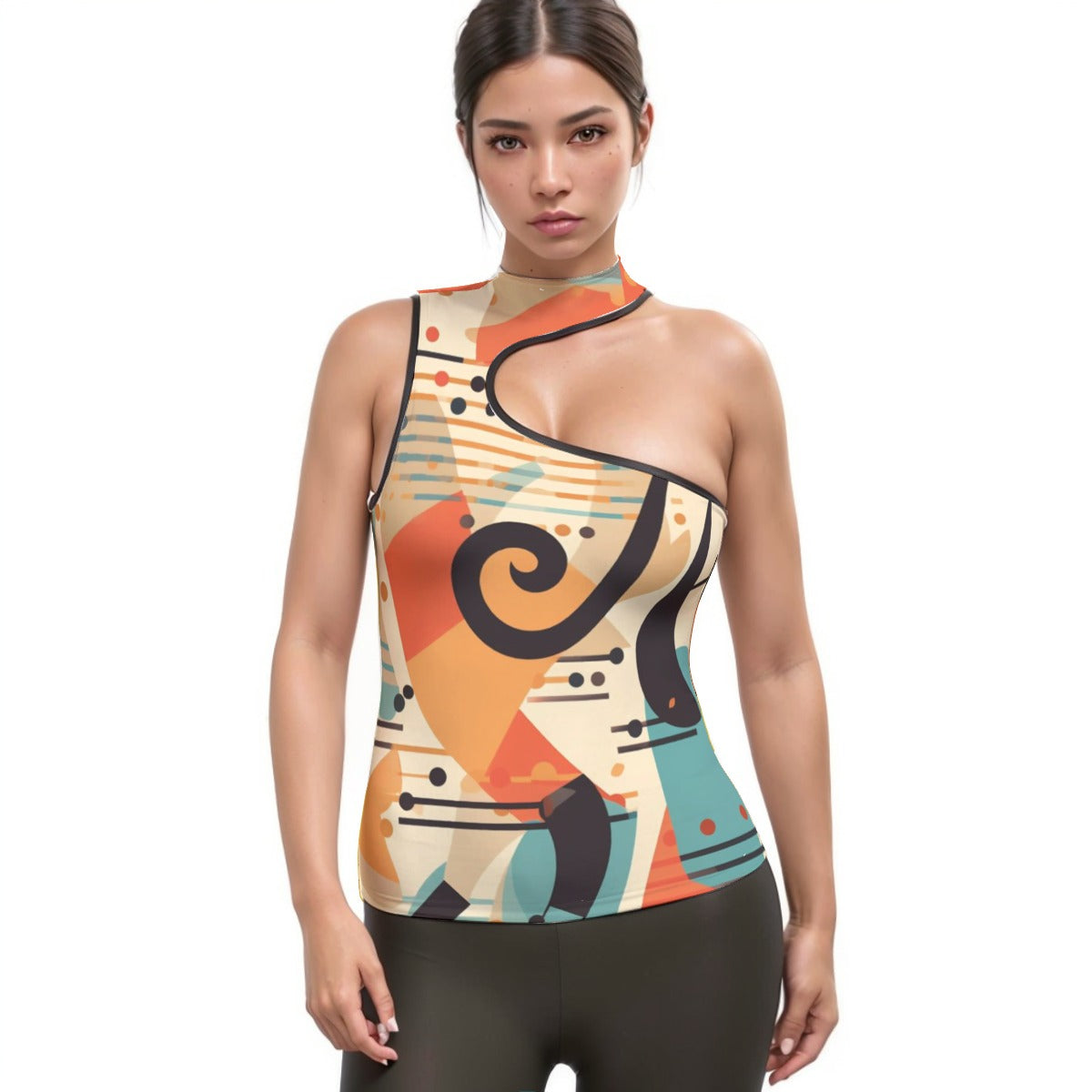 All-Over Print Women's Halter Sleeveless Asymmetrical Tank Top