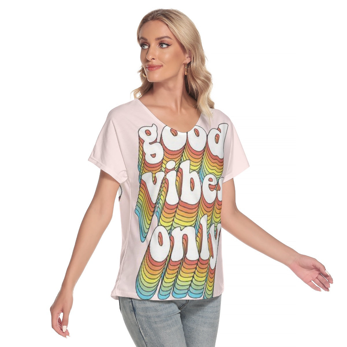 All-Over Print Women's Loose V-neck Short Sleeve T-shirt