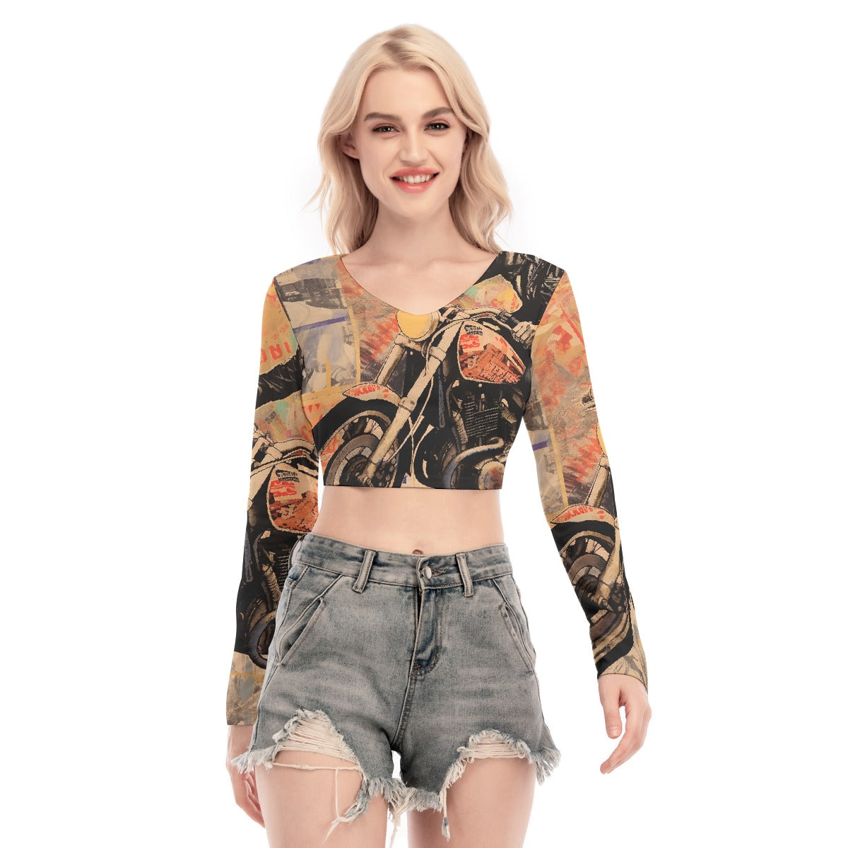 All-Over Print Women's Back Hollow T-shirt With Strap
