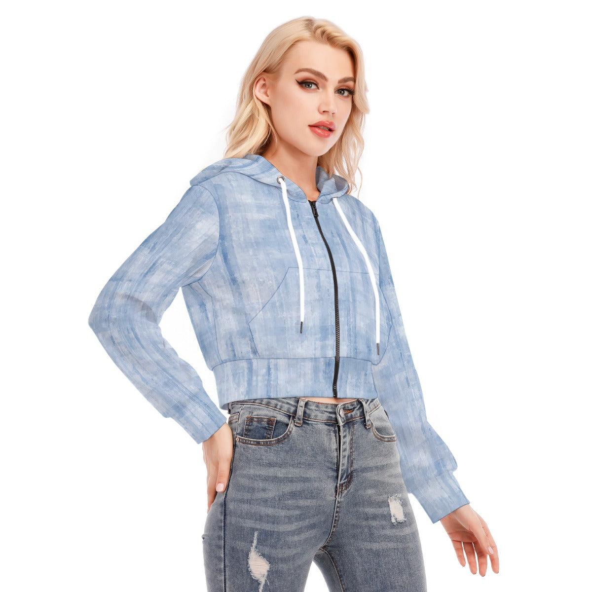 All-Over Print Women's Crop Top Hoodie With Zipper Closure