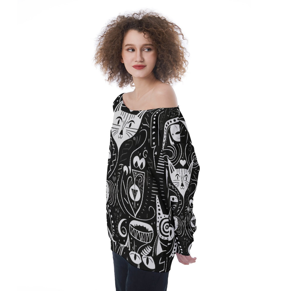 All-Over Print Oversized Women's Off-Shoulder Sweatshirt