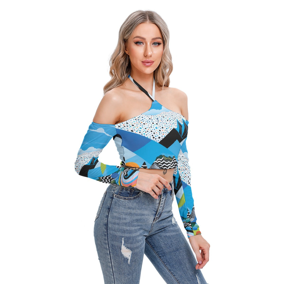 All-Over Print Women's Halter Lace-up Top