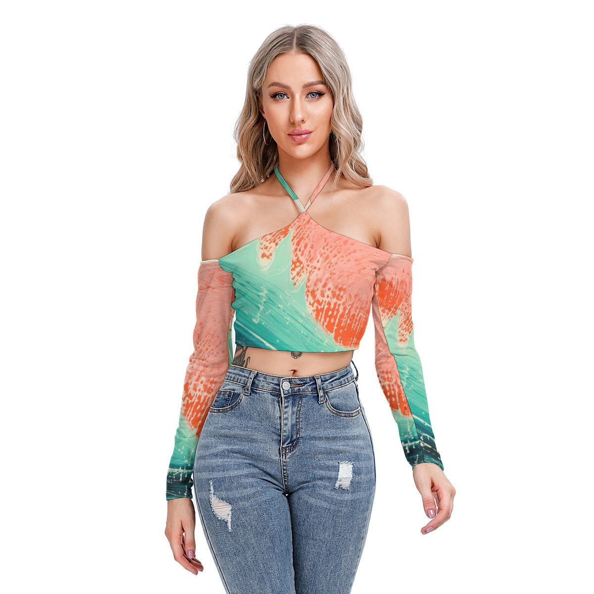 All-Over Print Women's Halter Lace-up Top