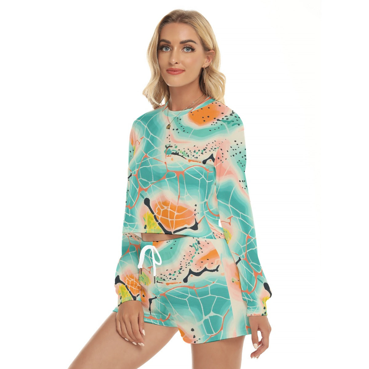 All-Over Print Women's Short Sweatshirt And Pants Suit