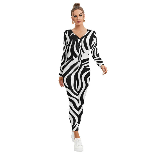 All-Over Print Women's Plunging Neck Jumpsuit