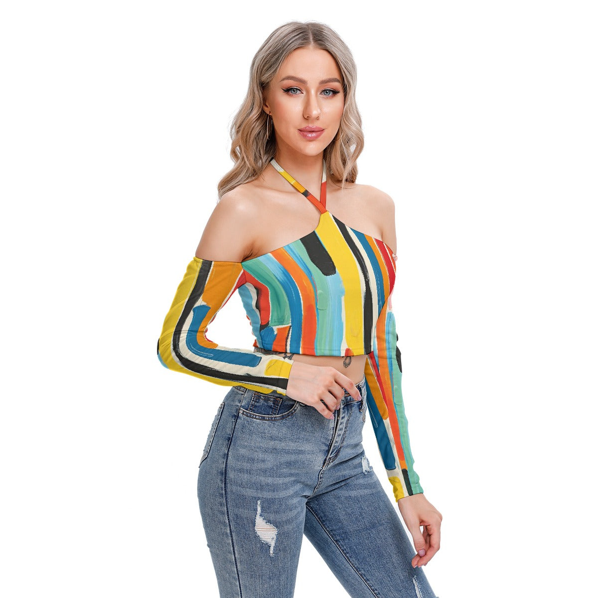 All-Over Print Women's Halter Lace-up Top