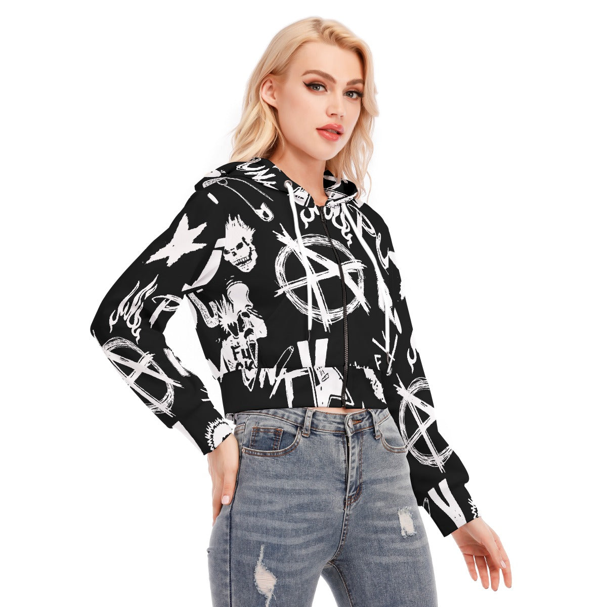 All-Over Print Women's Crop Top Hoodie With Zipper Closure
