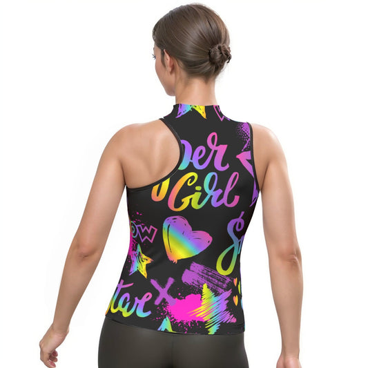 All-Over Print Women's Halter Sleeveless Asymmetrical Tank Top