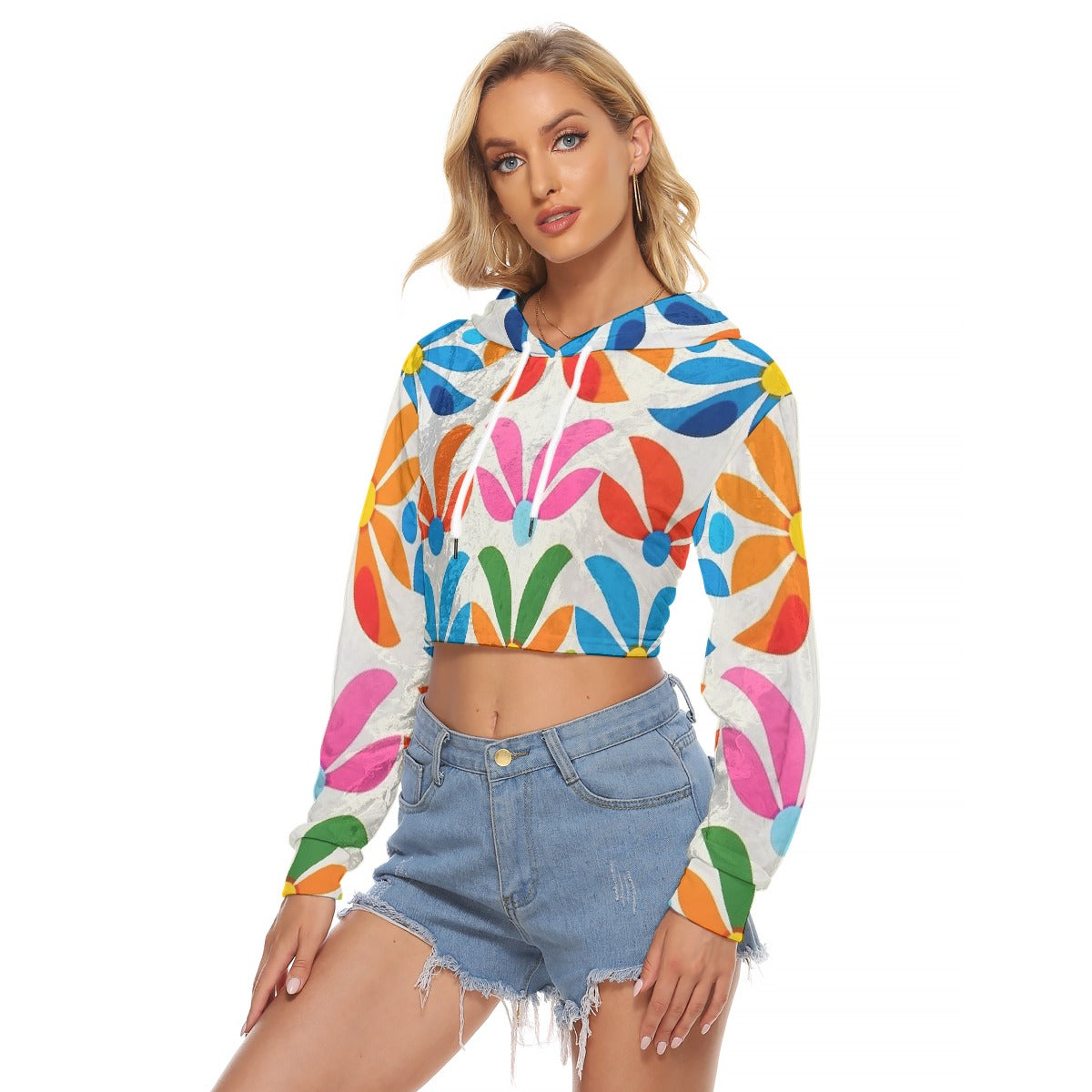 All-Over Print Women's Crop Top Hoodie|Velvet