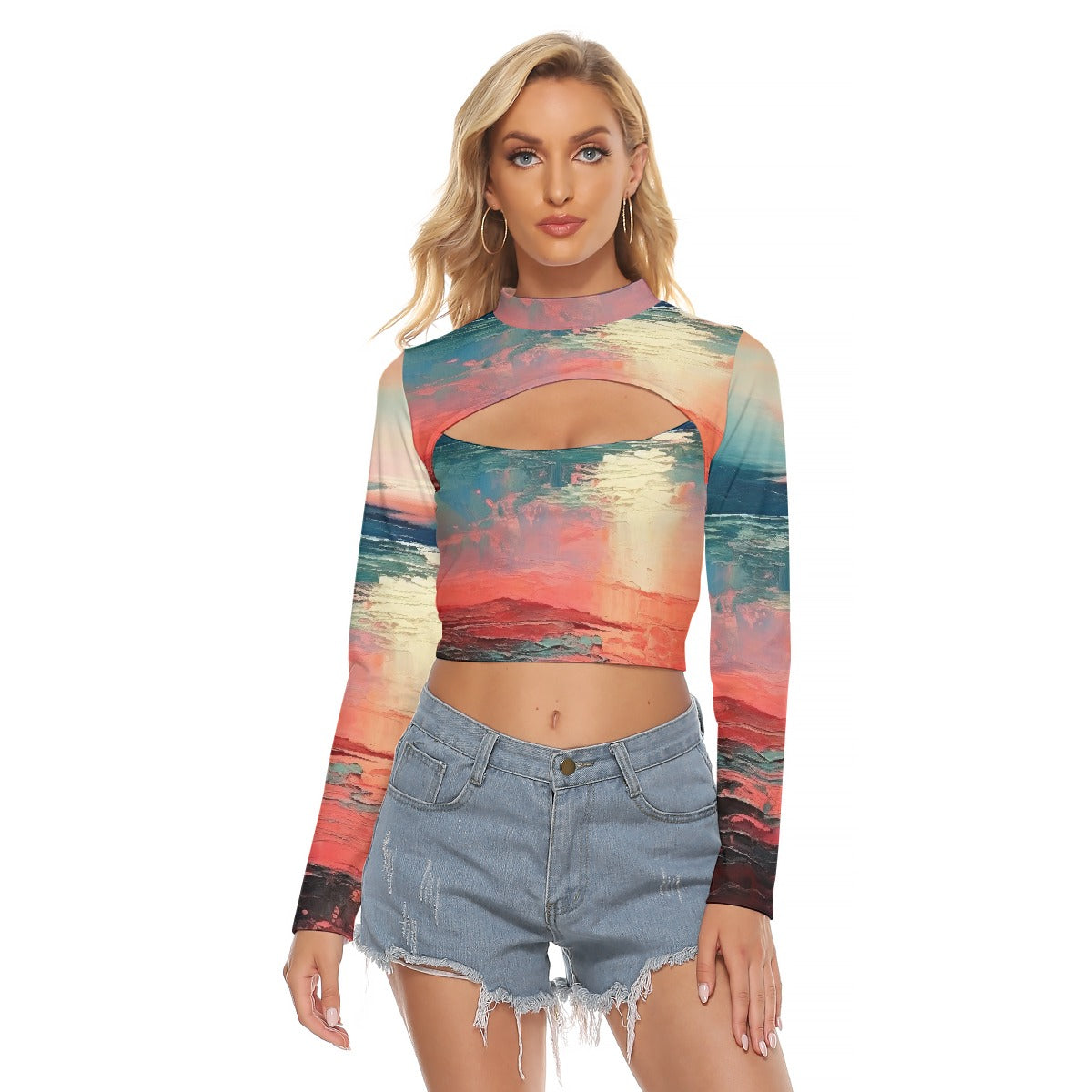 All-Over Print Women's Hollow Chest Keyhole Tight Crop Top