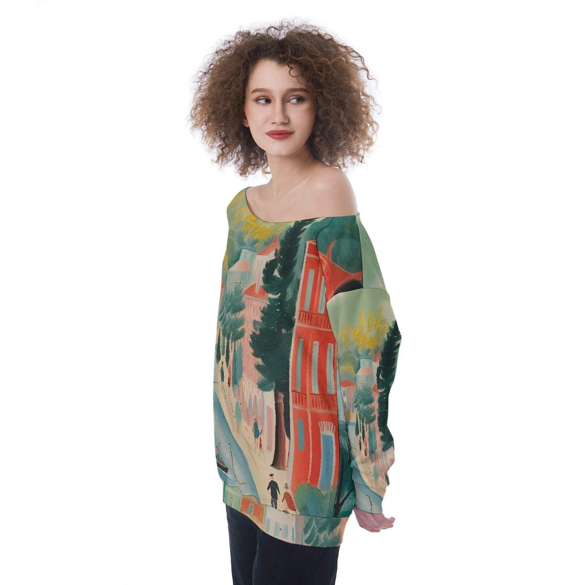 All-Over Print Oversized Women's Off-Shoulder Sweatshirt