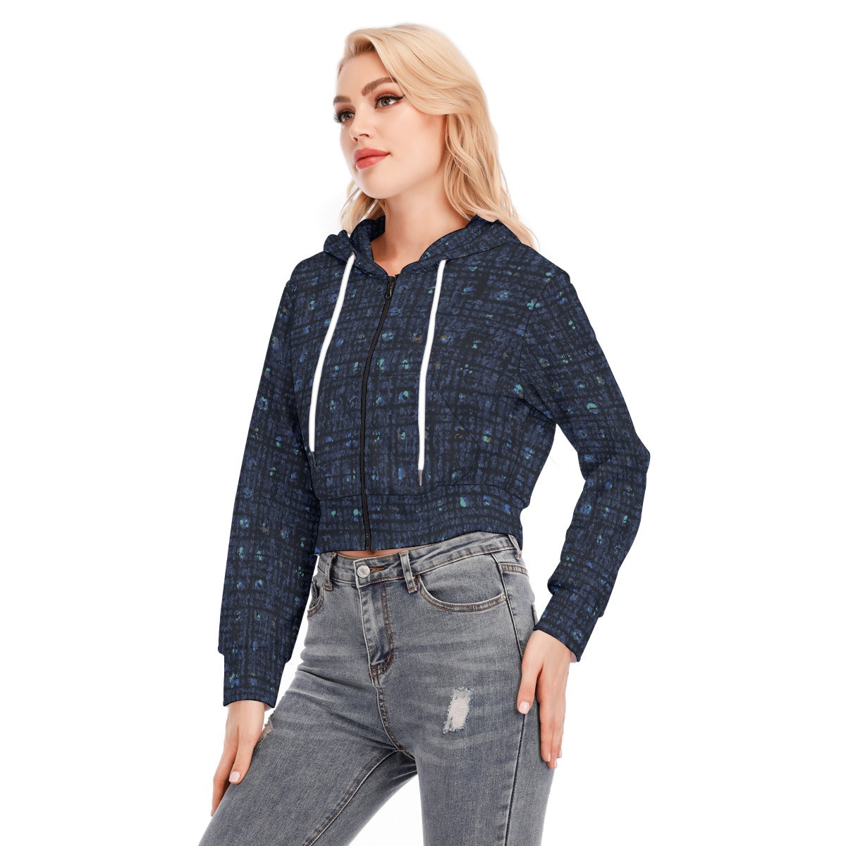 All-Over Print Women's Crop Top Hoodie With Zipper Closure