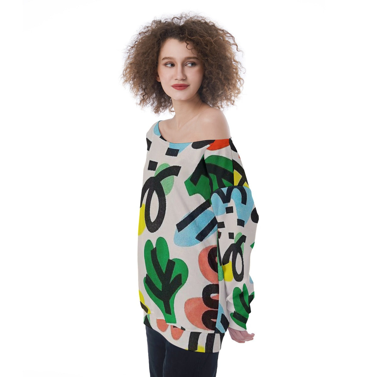 All-Over Print Oversized Women's Off-Shoulder Sweatshirt