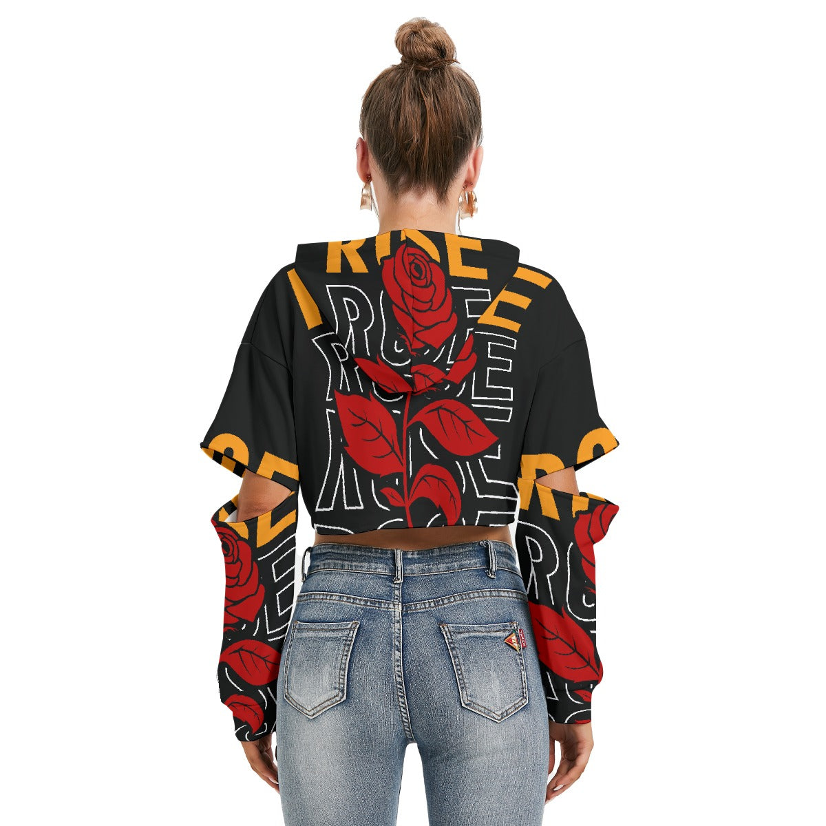 All-Over Print Women's Heavy Fleece Hoodie With Hollow Out Sleeve