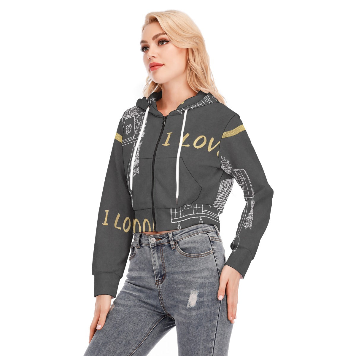 All-Over Print Women's Crop Top Hoodie With Zipper Closure