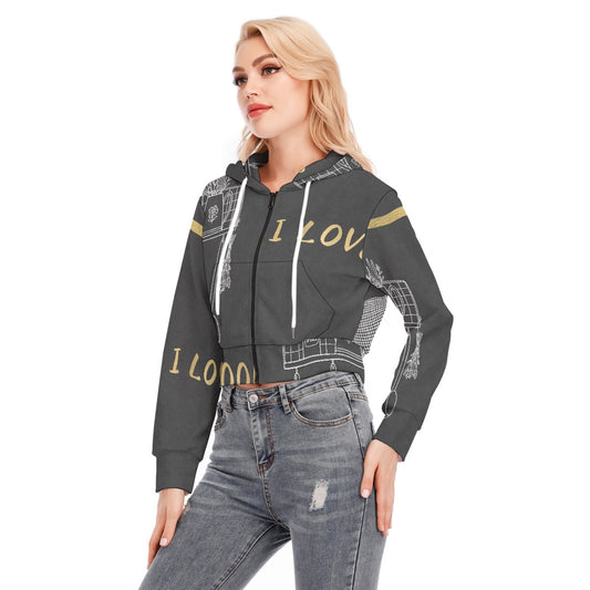All-Over Print Women's Crop Top Hoodie With Zipper Closure