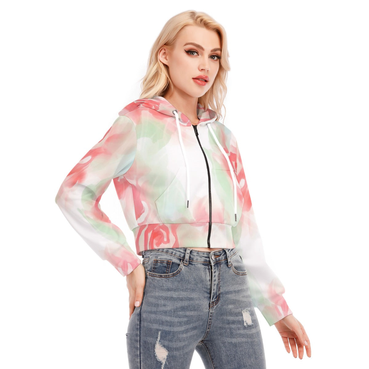 All-Over Print Women's Crop Top Hoodie With Zipper Closure