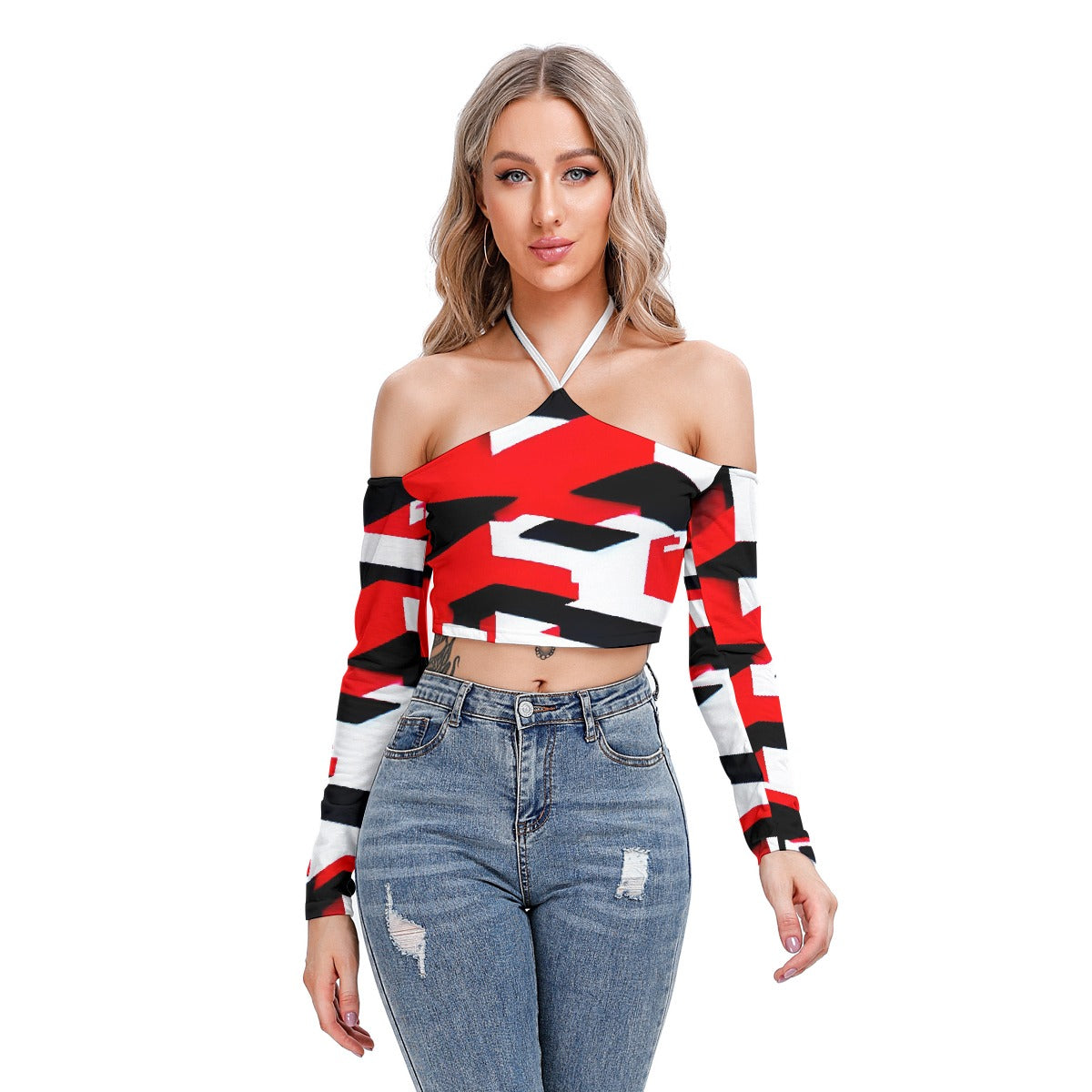 All-Over Print Women's Halter Lace-up Top