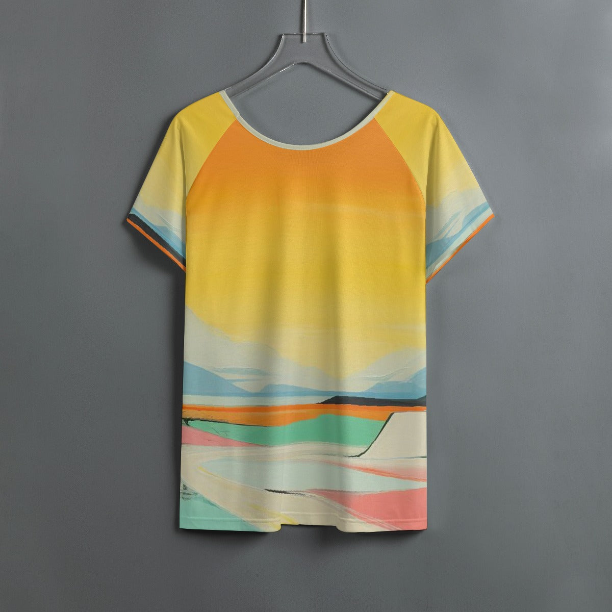 All-Over Print Women's Round Neck T-shirt With Raglan Sleeve