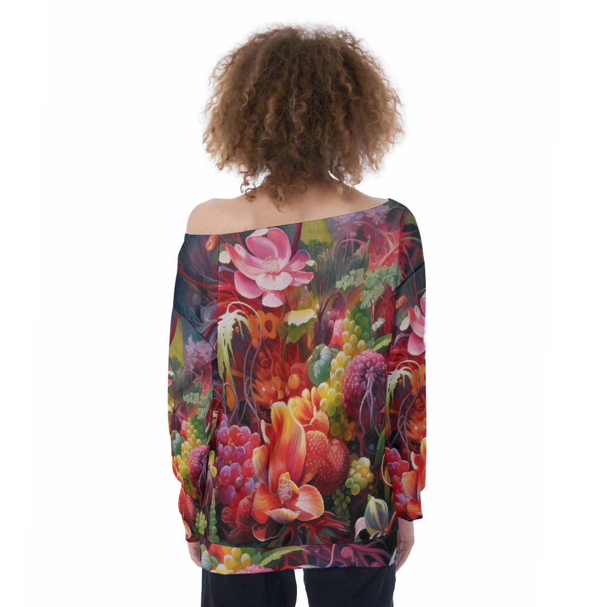 All-Over Print Oversized Women's Off-Shoulder Sweatshirt
