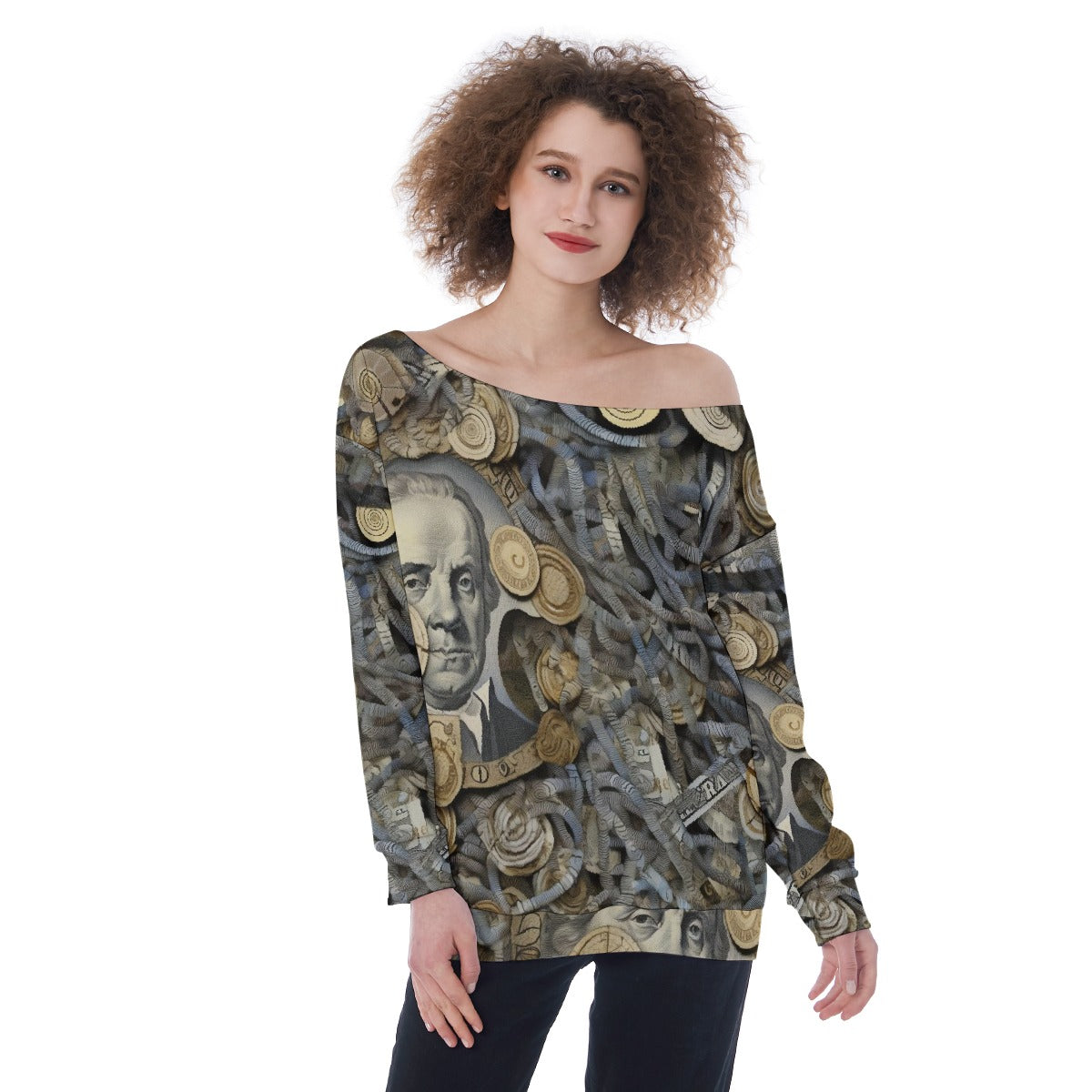 All-Over Print Oversized Women's Off-Shoulder Sweatshirt