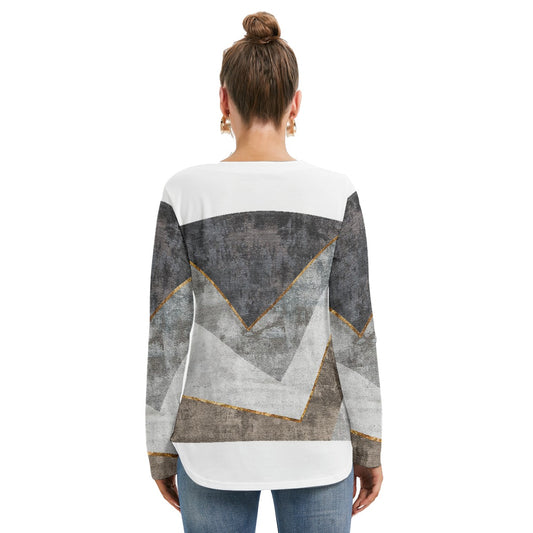 All-Over Print Women's Long Sleeve Neckline Tie Sweatshirt